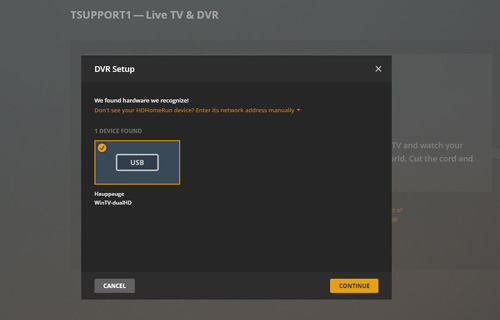 Plex found a Hauppauge TV tuner